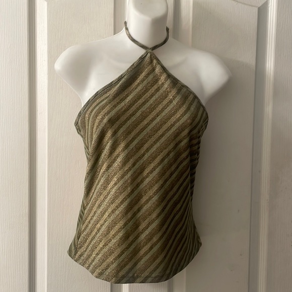 Vintage early 2000’s Express green diagonal stripe halter top side medium - Picture 1 of 7